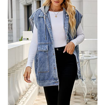 Stylish PAODIKUAI Women's Denim Vest with Hood Online