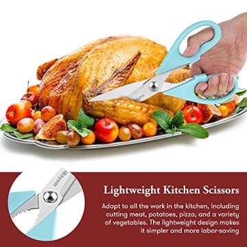Kitchen Shears, iBayam Kitchen Scissors All Purpose Heavy Duty Meat Scissors Poultry Shears, Dishwasher Safe Food Cooking Scissors Stainless Steel Utility Scissors, 2-Pack, Light Blue, Pistachio