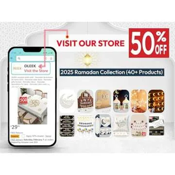 OLEEK ramadan wreath (12in) ramadan mubarak sign - ramadan decorations for home 2025 - ramadan gifts for kids - ramadan door decoration - ramadan decor - ramadan door wreath - زينة رمضان كريم ديكور