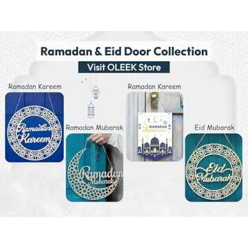 OLEEK ramadan wreath (12in) ramadan mubarak sign - ramadan decorations for home 2025 - ramadan gifts for kids - ramadan door decoration - ramadan decor - ramadan door wreath - زينة رمضان كريم ديكور