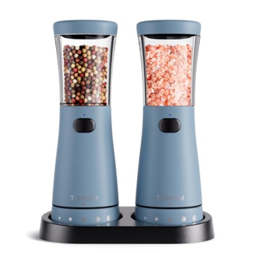 Electric Salt and Pepper Grinder Set with Storage Base, Stainless Steel Rechargeable Salt and Pepper...