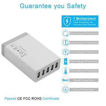 Desktop 5 Port USB Wall Charger 40W 8A, USB Hub Charging Station for Multiple Devices, Protable Multi Port USB Charger for Cell Phone, Tablet, Android Smart Phone and More