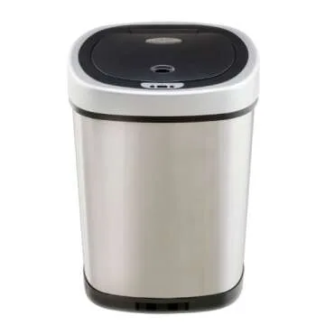 NINESTARS CB-DZT-50-9/8-1 Automatic Touchless Infrared Motion Sensor Trash Can Combo Set, 13 Gal 50L & 2 Gal 8L, Stainless Steel Base (Oval & Rectangular, Silver/Black Lid)