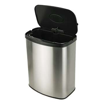 NINESTARS CB-DZT-50-9/8-1 Automatic Touchless Infrared Motion Sensor Trash Can Combo Set, 13 Gal 50L & 2 Gal 8L, Stainless Steel Base (Oval & Rectangular, Silver/Black Lid)