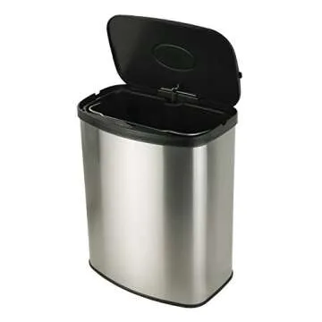 NINESTARS CB-DZT-50-9/8-1 Automatic Touchless Infrared Motion Sensor Trash Can Combo Set, 13 Gal 50L & 2 Gal 8L, Stainless Steel Base (Oval & Rectangular, Silver/Black Lid)