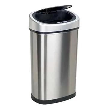 NINESTARS CB-DZT-50-9/8-1 Automatic Touchless Infrared Motion Sensor Trash Can Combo Set, 13 Gal 50L & 2 Gal 8L, Stainless Steel Base (Oval & Rectangular, Silver/Black Lid)