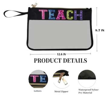 HYOOG Teacher Appreciation Gifts Clear Makeup Letter Bag Pencil Bag Letter Patches Makeup Zipper Pou...