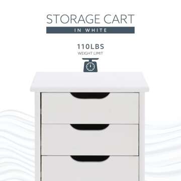 Linon Home Decor Products Corinne Six Drawer Storage, White Wash Rolling Cart