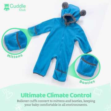 Fleece Baby Bunting Bodysuit – Infant One Piece Kids Hooded Romper Outerwear Toddler Jacket Bear - Blue 6-12 Months