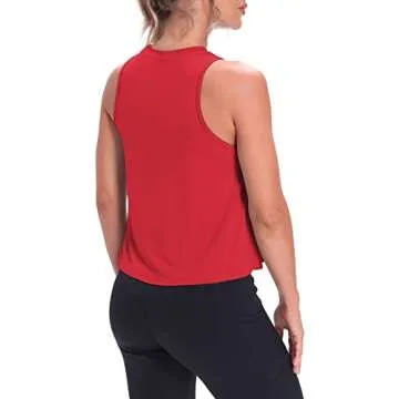 Mippo Cropped Workout Tops for Women Workout Shirts Sleeveless Tank Flowy Loose Crop High Neck Tank Tops Red M