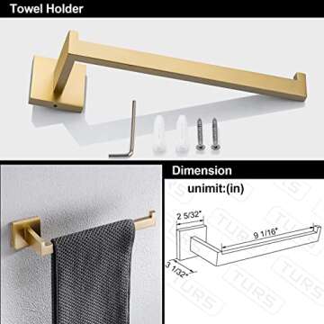 TURS 5-Pieces Bathroom Hardware Accessories Set Stainless Steel Brushed Gold Towel Bar Holder Sets, Wall Mounted,Q7LSJ-P5