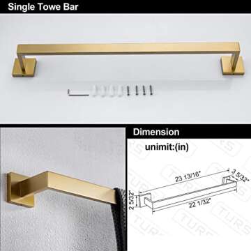 TURS 5-Pieces Bathroom Hardware Accessories Set Stainless Steel Brushed Gold Towel Bar Holder Sets, Wall Mounted,Q7LSJ-P5