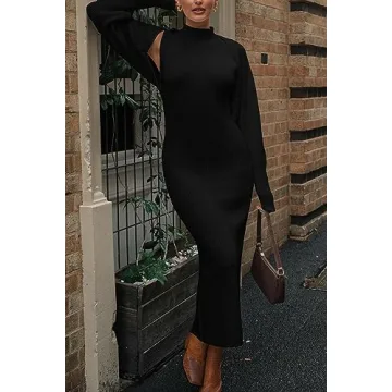 PRETTYGARDEN Womens Fall 2 Piece Outfits Bodycon Maxi Tank Pullover Sweater Dress And Long Sleeve Cropped Cardigan Knit Sets (Black,Small)