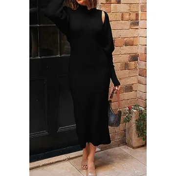 PRETTYGARDEN Womens Fall 2 Piece Outfits Bodycon Maxi Tank Pullover Sweater Dress And Long Sleeve Cropped Cardigan Knit Sets (Black,Small)
