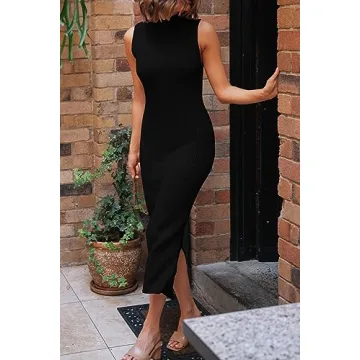 PRETTYGARDEN Womens Fall 2 Piece Outfits Bodycon Maxi Tank Pullover Sweater Dress And Long Sleeve Cropped Cardigan Knit Sets (Black,Small)