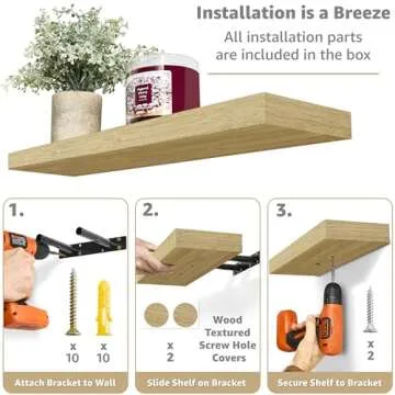 Sorbus Floating Shelves for Wall - 24 Inch Wall Shelves for Bedroom, Kitchen Decor, Bathroom Shelves - 3 Maple Wood Floating Shelves for Wall Decor, Books, Storage - Wall Mounted Invisible Brackets