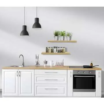 Sorbus Floating Shelves for Wall - 24 Inch Wall Shelves for Bedroom, Kitchen Decor, Bathroom Shelves - 3 Maple Wood Floating Shelves for Wall Decor, Books, Storage - Wall Mounted Invisible Brackets