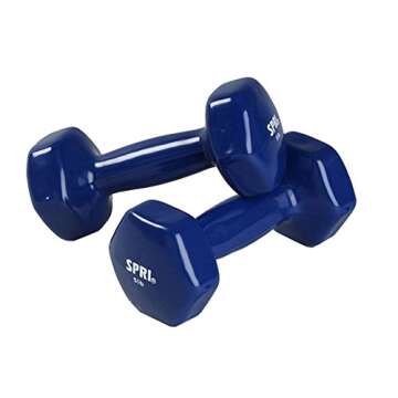 SPRI Deluxe Vinyl Coated Dumbbell Set (Dark Blue) - 5 lbs, Set of 2, Hand Weights for Muscle Toning,...