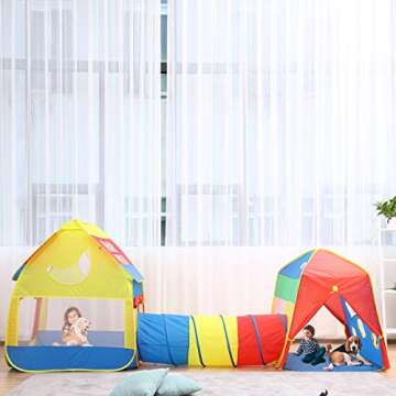 Playhouse Tents Pop-up Play Tent with Tunnel for Kids, Girls & Boys,3-in-1 Portable Big Playhut Tent with Carrying Case for Indoor & Outdoor