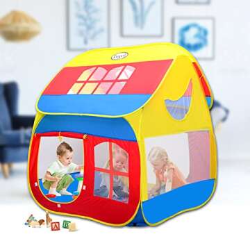 Playhouse Tents Pop-up Play Tent with Tunnel for Kids, Girls & Boys,3-in-1 Portable Big Playhut Tent with Carrying Case for Indoor & Outdoor