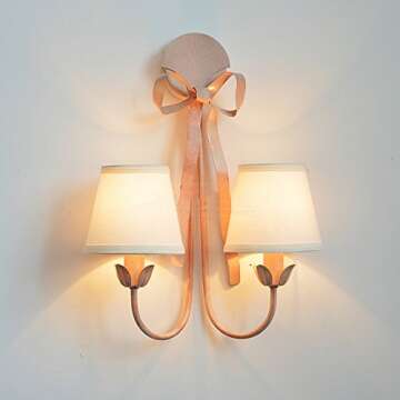 Zytyeu Pink Bow Wrought Iron Wall Lamp for Girls