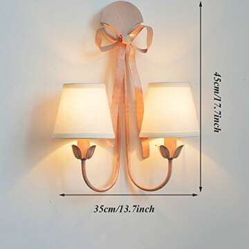 Zytyeu Pink Bow Wrought Iron Wall Lamp for Girls