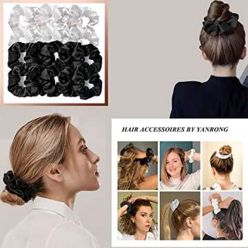 20PCS White Black Hair Scrunchies,Satin Silk Hair Ties Ropes Ponytail Holder For Women Classic Elastic Hair Bands Ropes Girls Hair Accessories (Black)