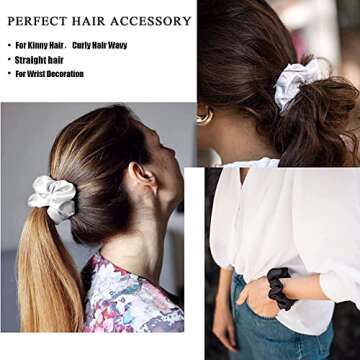 20PCS White Black Hair Scrunchies,Satin Silk Hair Ties Ropes Ponytail Holder For Women Classic Elastic Hair Bands Ropes Girls Hair Accessories (Black)