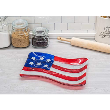 Transpac American Flag Glass Decorative Serving Platter
