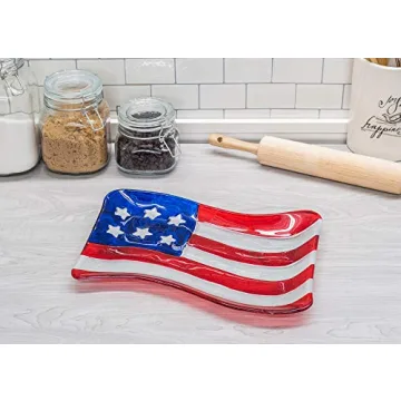 Transpac American Flag Glass Decorative Serving Platter