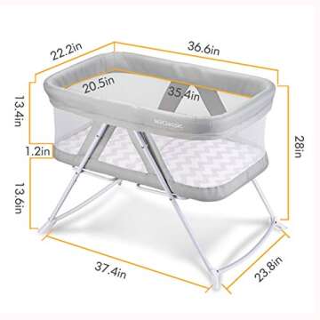 2in1 Stationary&Rock Mode Bassinet One-Second Fold Travel Crib Portable Newborn Baby,Gray…