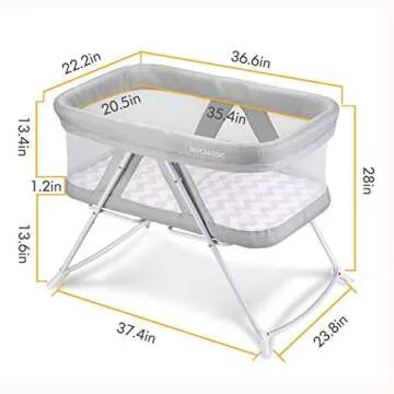 2in1 Stationary&Rock Mode Bassinet One-Second Fold Travel Crib Portable Newborn Baby,Gray…
