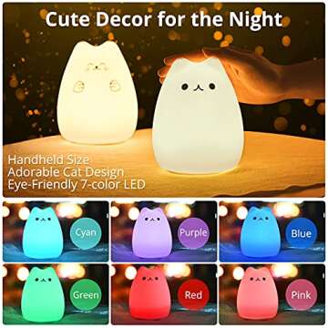 GoLine Cat Lamp, Cute Kitty Night Light, Gifts for Women Teen Girls Baby, Night Lights for Kids Bedr...