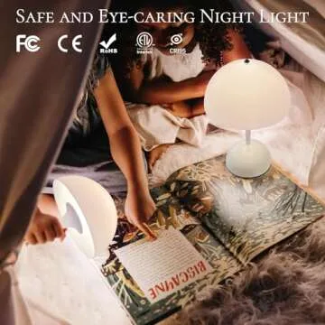 ONEWISH Cordless Table Lamps Set of 2 - Portable Touch Mushroom Lamp with Dimmer, Rechargeable Nightstand Lamp Night Light for Kids, Small LED Lamp, for Christmas Birthday, White