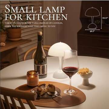 ONEWISH Cordless Table Lamps Set of 2 - Portable Touch Mushroom Lamp with Dimmer, Rechargeable Nightstand Lamp Night Light for Kids, Small LED Lamp, for Christmas Birthday, White