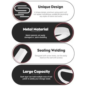 Lorvain 6PS Metal Wall Mounted Nail Polish Storage Racks, White Display Rack U Shape Cosmetic Display Case Lipstick Perfume Wall Shelf Essential Oil Organizer for Nail Polish Bottles Spa Nail Salon