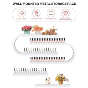 Lorvain 6PS Metal Wall Mounted Nail Polish Storage Racks, White Display Rack U Shape Cosmetic Display Case Lipstick Perfume Wall Shelf Essential Oil Organizer for Nail Polish Bottles Spa Nail Salon