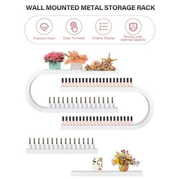 Lorvain 6PS Metal Wall Mounted Nail Polish Storage Racks, White Display Rack U Shape Cosmetic Display Case Lipstick Perfume Wall Shelf Essential Oil Organizer for Nail Polish Bottles Spa Nail Salon
