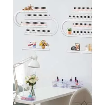 Lorvain 6PS Metal Wall Mounted Nail Polish Storage Racks, White Display Rack U Shape Cosmetic Display Case Lipstick Perfume Wall Shelf Essential Oil Organizer for Nail Polish Bottles Spa Nail Salon