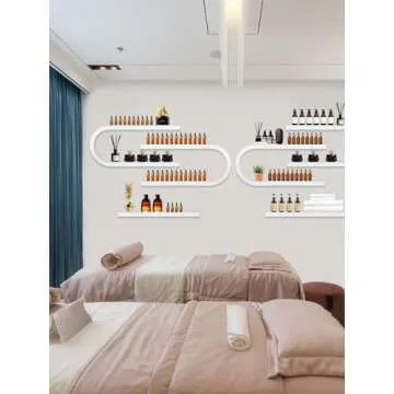 Lorvain 6PS Metal Wall Mounted Nail Polish Storage Racks, White Display Rack U Shape Cosmetic Display Case Lipstick Perfume Wall Shelf Essential Oil Organizer for Nail Polish Bottles Spa Nail Salon