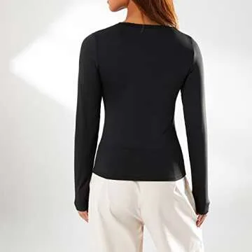 Women's Slim Fit Going Out Crop Tops Casual Solid Color Crew Neck Long Sleeve Tight Tee Shirt Basic Streetwear