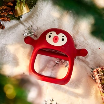 Smily Mia Smily Mia Penguin Teethers, Silicone TeethingToys for Babies 0-6Months, Baby Teethers for 3-6Months, Hand Teether for Infants, Pacifiers for New Born,Red