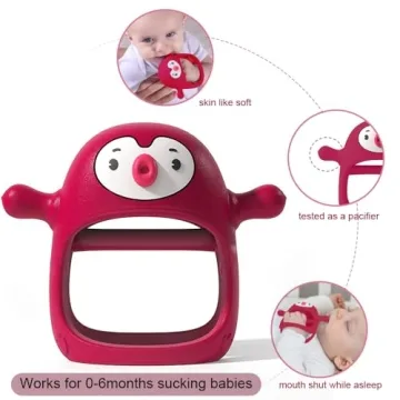 Smily Mia Smily Mia Penguin Teethers, Silicone TeethingToys for Babies 0-6Months, Baby Teethers for 3-6Months, Hand Teether for Infants, Pacifiers for New Born,Red