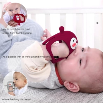 Smily Mia Smily Mia Penguin Teethers, Silicone TeethingToys for Babies 0-6Months, Baby Teethers for 3-6Months, Hand Teether for Infants, Pacifiers for New Born,Red