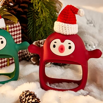 Smily Mia Smily Mia Penguin Teethers, Silicone TeethingToys for Babies 0-6Months, Baby Teethers for 3-6Months, Hand Teether for Infants, Pacifiers for New Born,Red