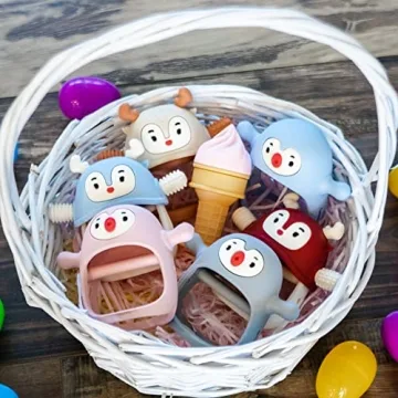 Smily Mia Smily Mia Penguin Teethers, Silicone TeethingToys for Babies 0-6Months, Baby Teethers for 3-6Months, Hand Teether for Infants, Pacifiers for New Born,Red