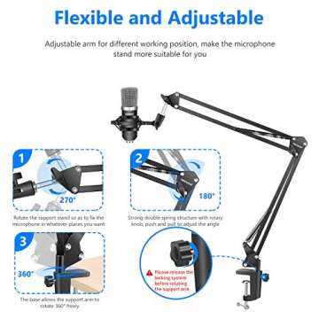 Neewer Professional Studio Broadcasting Recording Condenser Microphone & NW- 35 Adjustable Recording Microphone Suspension Scissor Arm Stand with Shock Mount and Mounting Clamp Kit