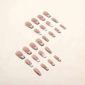IMSOHOT Coffin Press on Nails Long Acrylic Fake Nails French Ballerina False Nails Glue on Nails Glo...
