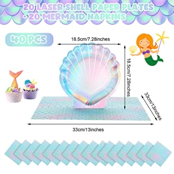 Gersoniel Iridescent Mermaid Party Supplies - 40 Pcs