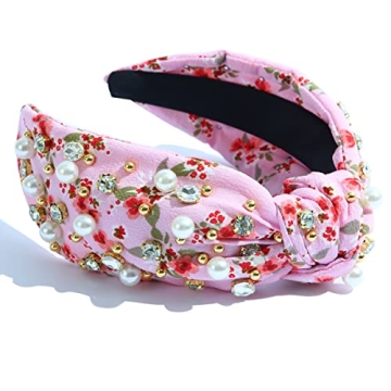 Pearly Knotted Headband for Women - Spring Floral Hair Accessory with Rhinestones